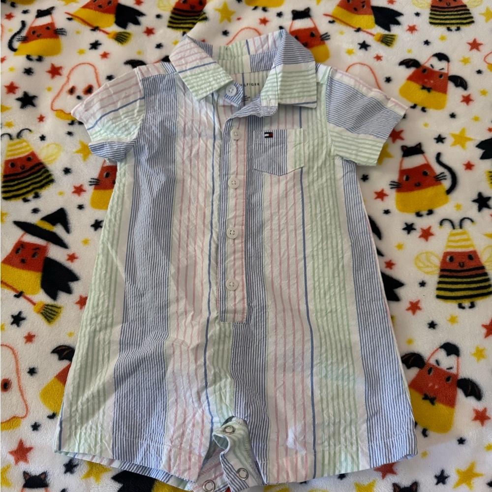 Tommy Hilfiger Kids Button Down Shirt - Blue, White, and Pink Stripes